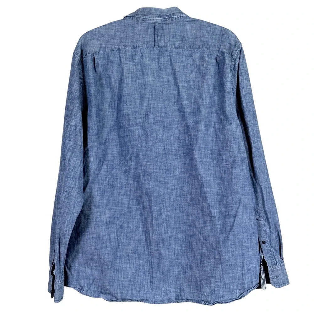 Banana Republic Chambray Shirt Mens XL 17-17.5 Blue Long Sleeve Pockets Cotton